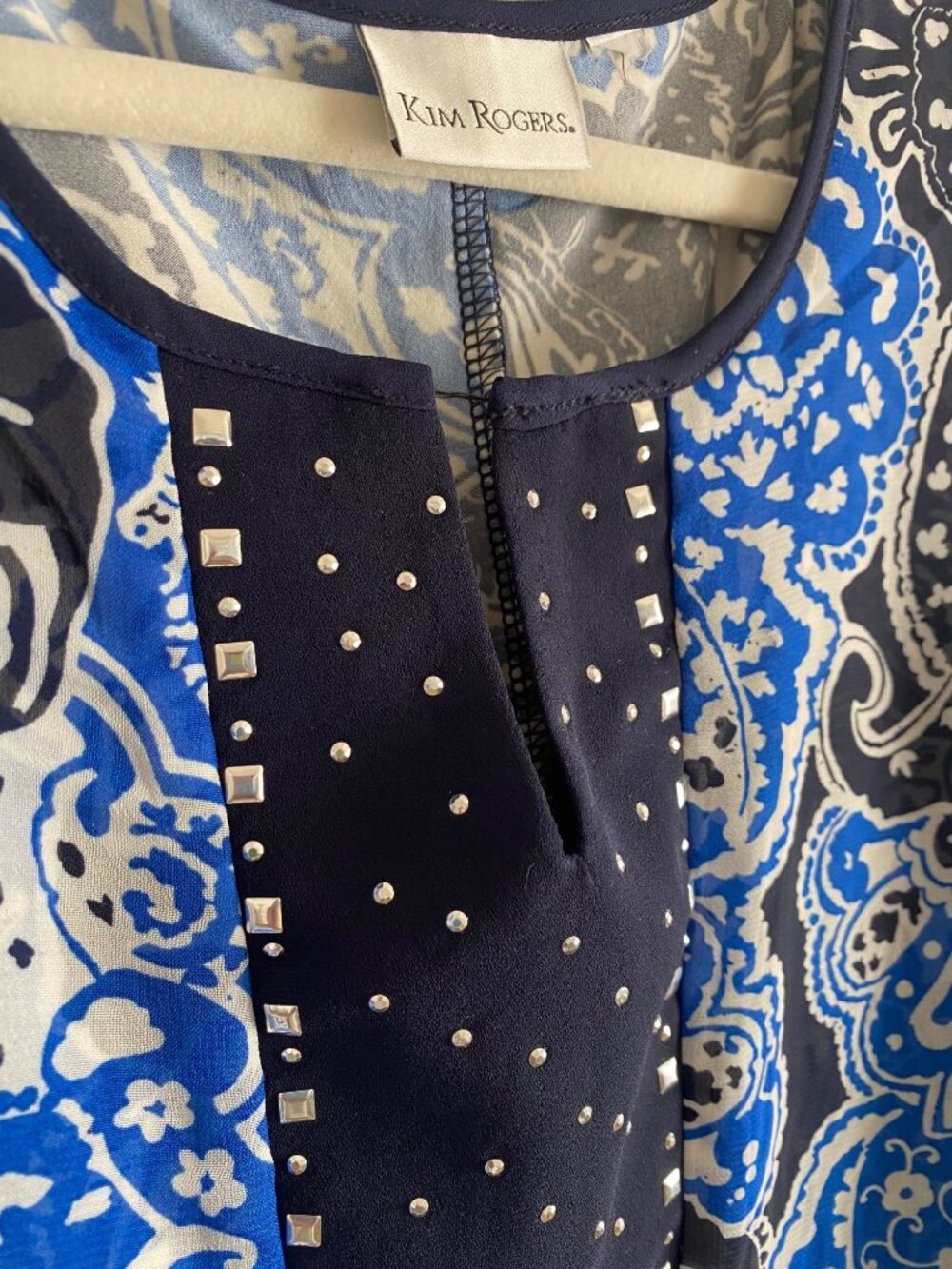 Kim Rogers Women's Blue & Black Paisley Tank with Sheer Overlay Blouse Size L - Picture 3 of 6